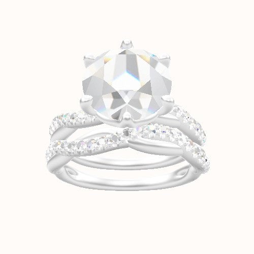 Pave Rope Engagement Ring With Crown Six Prong w. accent Diamond Head and Matching Band