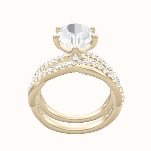 Pave Rope Engagement Ring With Crown Six Prong w. accent Diamond Head and Matching Band