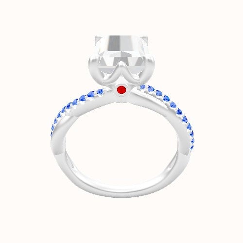 Pave Rope Engagement Ring With Crown Six Prong w. accent Diamond Head