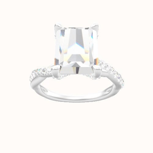 Pave Rope Engagement Ring With Double Pave V Prong Head