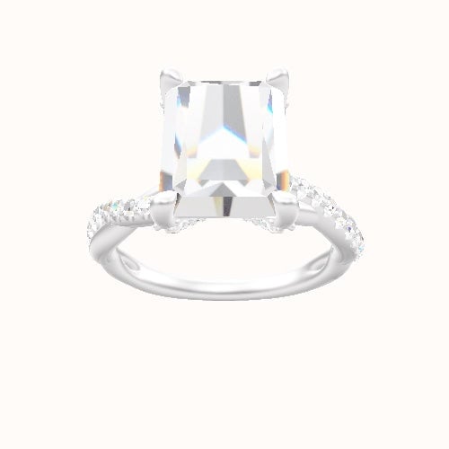 Pave Rope Engagement Ring With Double Pave V Prong Head