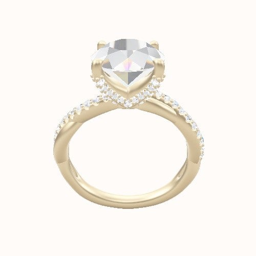 Pave Rope Engagement Ring With Double Pave V Prong Head