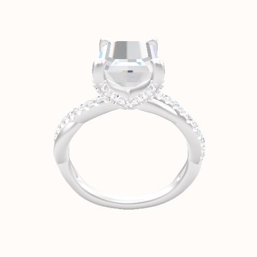 Pave Rope Engagement Ring With Double Pave V Prong Head