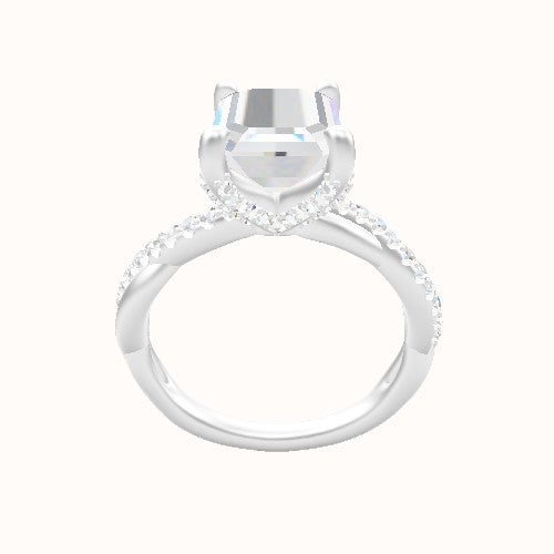 Pave Rope Engagement Ring With Double Pave V Prong Head