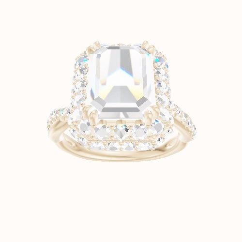 Pave Rope Engagement Ring With Double Prong Waterfall Halo Head