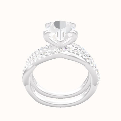 Pave Rope Engagement Ring With Double Prongs Head and Matching Band