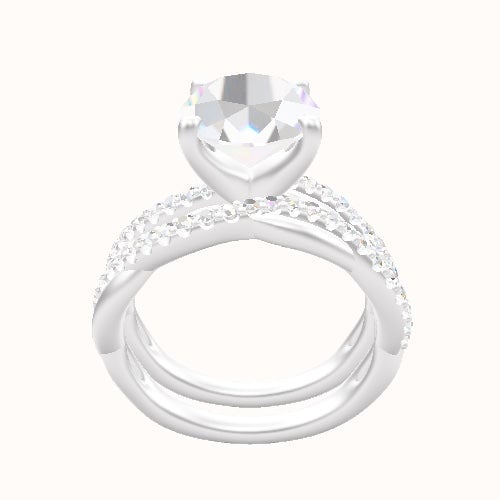 Pave Rope Engagement Ring With Four Prong Head and Matching Band