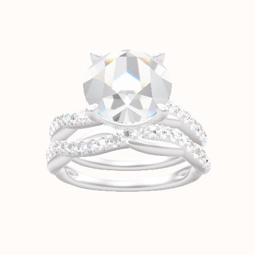 Pave Rope Engagement Ring With Front set gallery Head and Matching Band