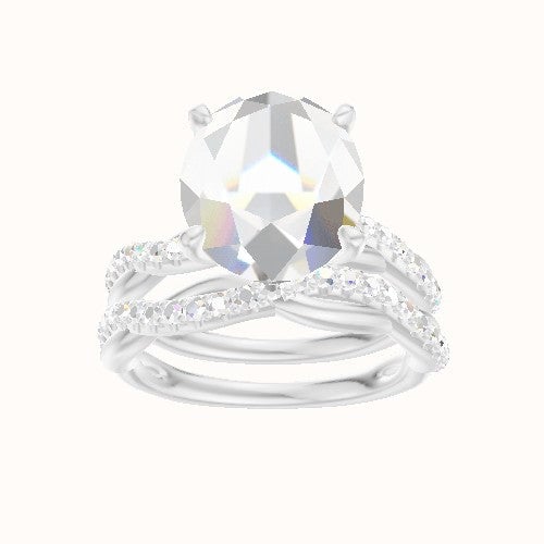 Pave Rope Engagement Ring With Front set gallery Head and Matching Band