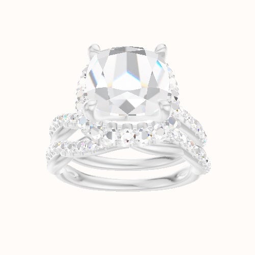 Pave Rope Engagement Ring With Halo Head and Matching Band