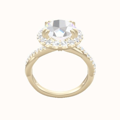 Pave Rope Engagement Ring With Halo with Double Prong Head