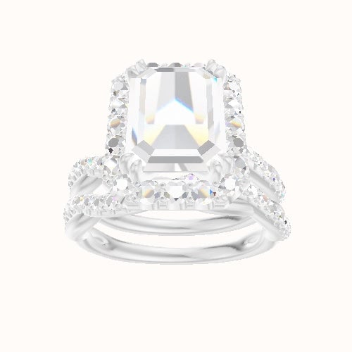 Pave Rope Engagement Ring With Halo with Double Prong Head and Matching Band