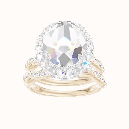 Pave Rope Engagement Ring With Halo with Double Prong Head and Matching Band