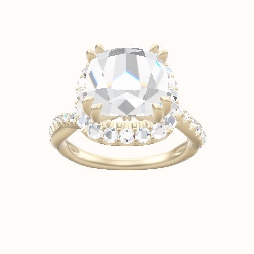 Pave Rope Engagement Ring With Halo with Double Prong Head and Matching Band