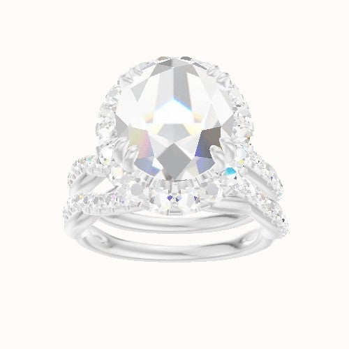Pave Rope Engagement Ring With Halo with Double Prong Head and Matching Band