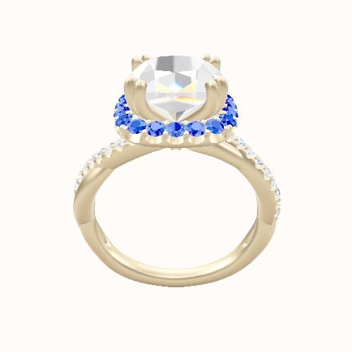 Pave Rope Engagement Ring With Halo with Double Prong Head