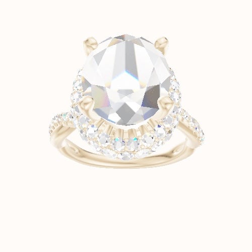 Pave Rope Engagement Ring With High Set Waterfall Halo Head
