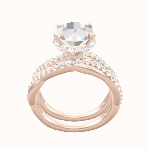 Pave Rope Engagement Ring With Pave Basket Head and Matching Band