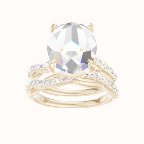 Pave Rope Engagement Ring With Pave Basket Head and Matching Band