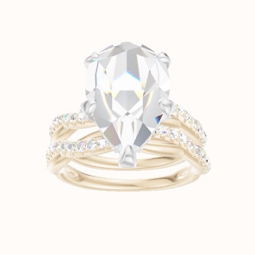 Pave Rope Engagement Ring With Pave Basket Head and Matching Band