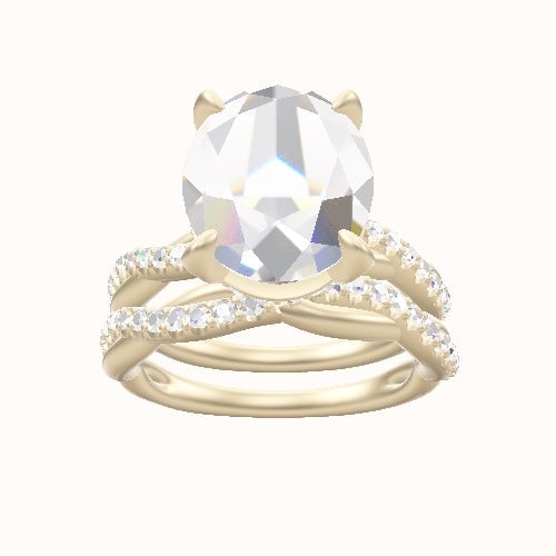 Pave Rope Engagement Ring With Pave Basket Head and Matching Band