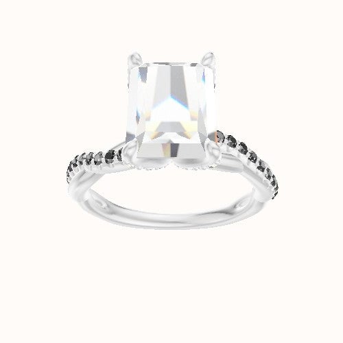 Pave Rope Engagement Ring With Pave Petal Four Prong Head