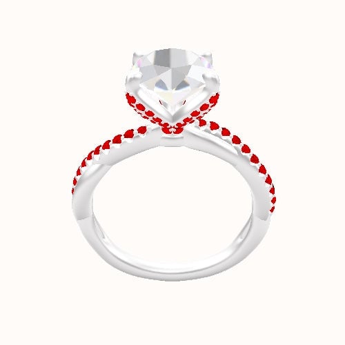 Pave Rope Engagement Ring With Pave Petal Four Prong Head