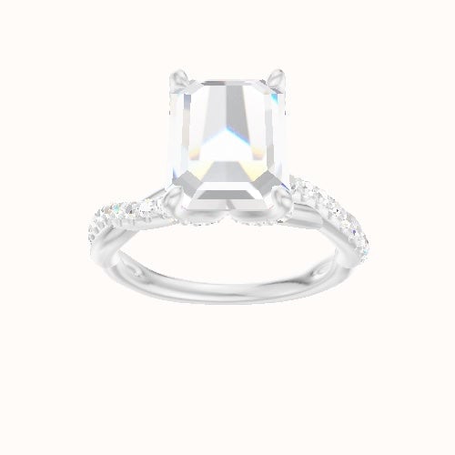 Pave Rope Engagement Ring With Pave Petal Four Prong Head