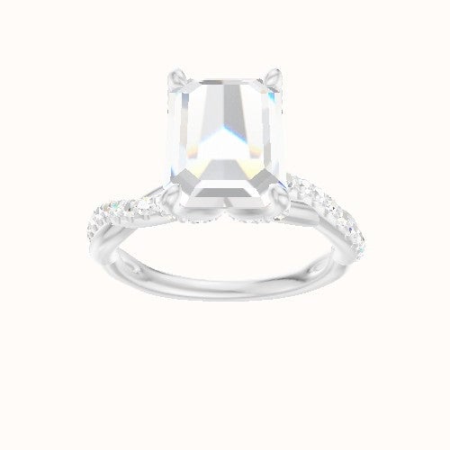 Pave Rope Engagement Ring With Pave Petal Four Prong Head and Matching Band