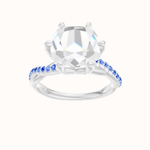 Pave Rope Engagement Ring With Pave Petal Six Prong Head