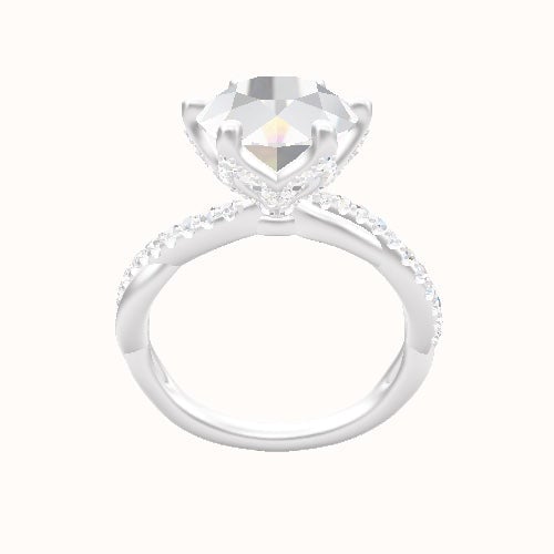 Pave Rope Engagement Ring With Pave Petal Six Prong Head