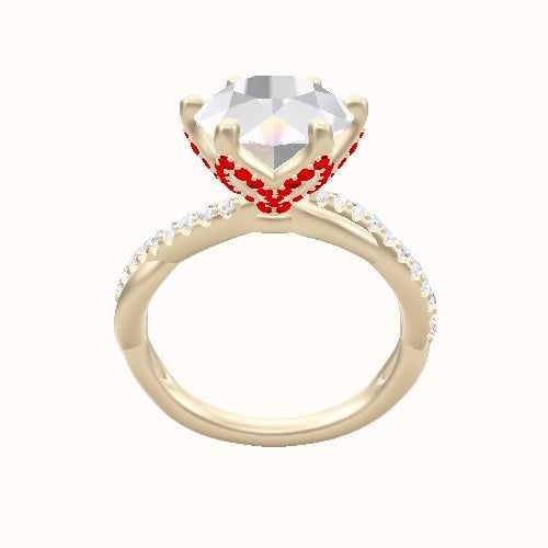 Pave Rope Engagement Ring With Pave Petal Six Prong Head