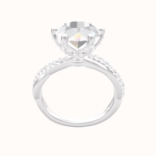 Pave Rope Engagement Ring With Pave Petal Six Prong Head