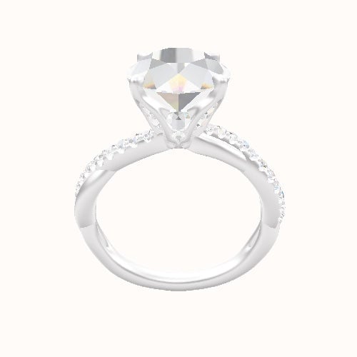 Pave Rope Engagement Ring With Pave Tulip Prongs w. Surprise Diamond Head