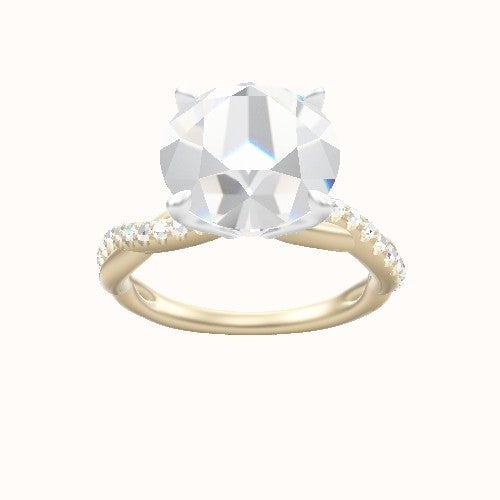 Pave Rope Engagement Ring With Pave Tulip Prongs w. Surprise Diamond Head