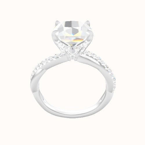 Pave Rope Engagement Ring With Pave Tulip Prongs w. Surprise Diamond Head