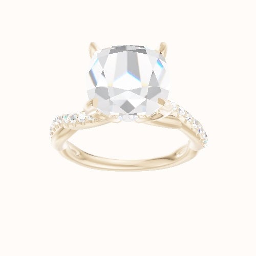 Pave Rope Engagement Ring With Pave Tulip Prongs w. Surprise Diamond Head