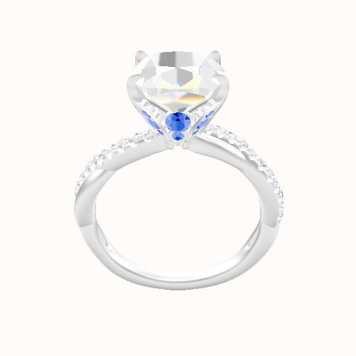 Pave Rope Engagement Ring With Pave Tulip Prongs w. Surprise Diamond Head