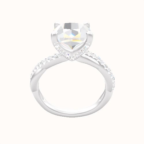 Pave Rope Engagement Ring With Pave V Prong Head
