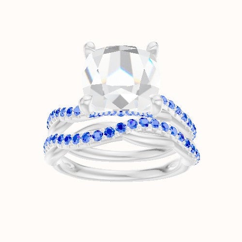 Pave Rope Engagement Ring With Pave V Prong Head and Matching Band