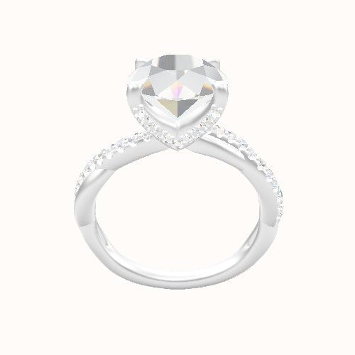 Pave Rope Engagement Ring With Pave V Prong Head