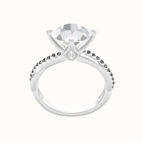 Pave Rope Engagement Ring With Petal Compass Prong Head