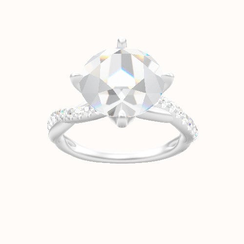 Pave Rope Engagement Ring With Petal Compass Prong Head