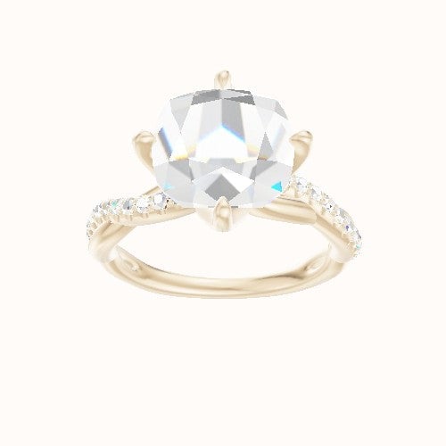 Pave Rope Engagement Ring With Petal Compass Prong Head
