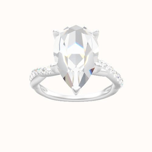 Pave Rope Engagement Ring With Petal Four Prong Head and Matching Band