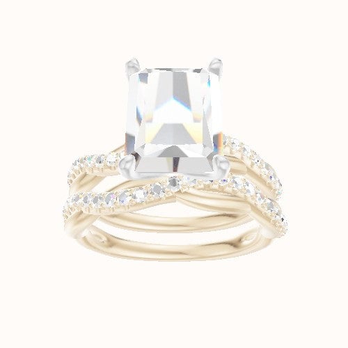 Pave Rope Engagement Ring With Petal Four Prong Head and Matching Band