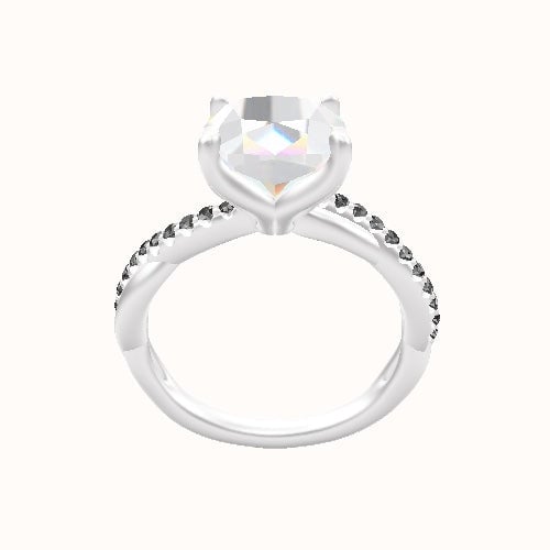 Pave Rope Engagement Ring With Petal Four Prong Head