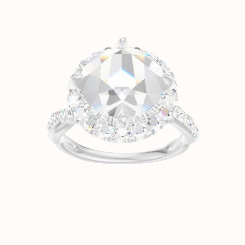 Pave Rope Engagement Ring With Petal Prong Halo Head