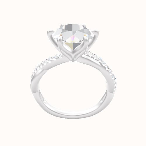Pave Rope Engagement Ring With Petal Six Prong Head