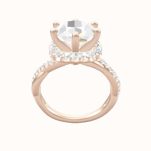 Pave Rope Engagement Ring With Six Prong Halo Head